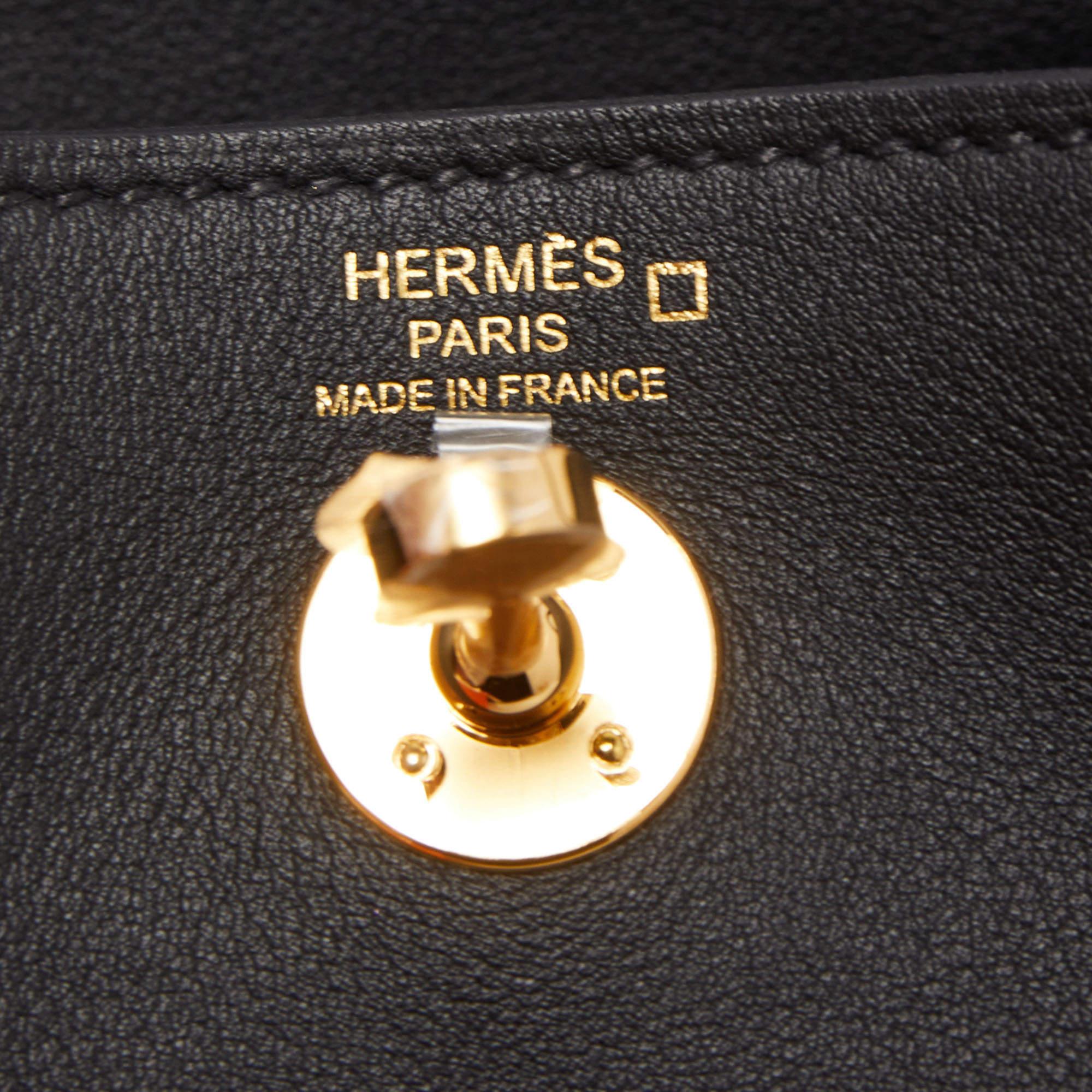Hermes Black Swift Leather and Matt Alligator Gold Finish Lindy 20 Bag 3