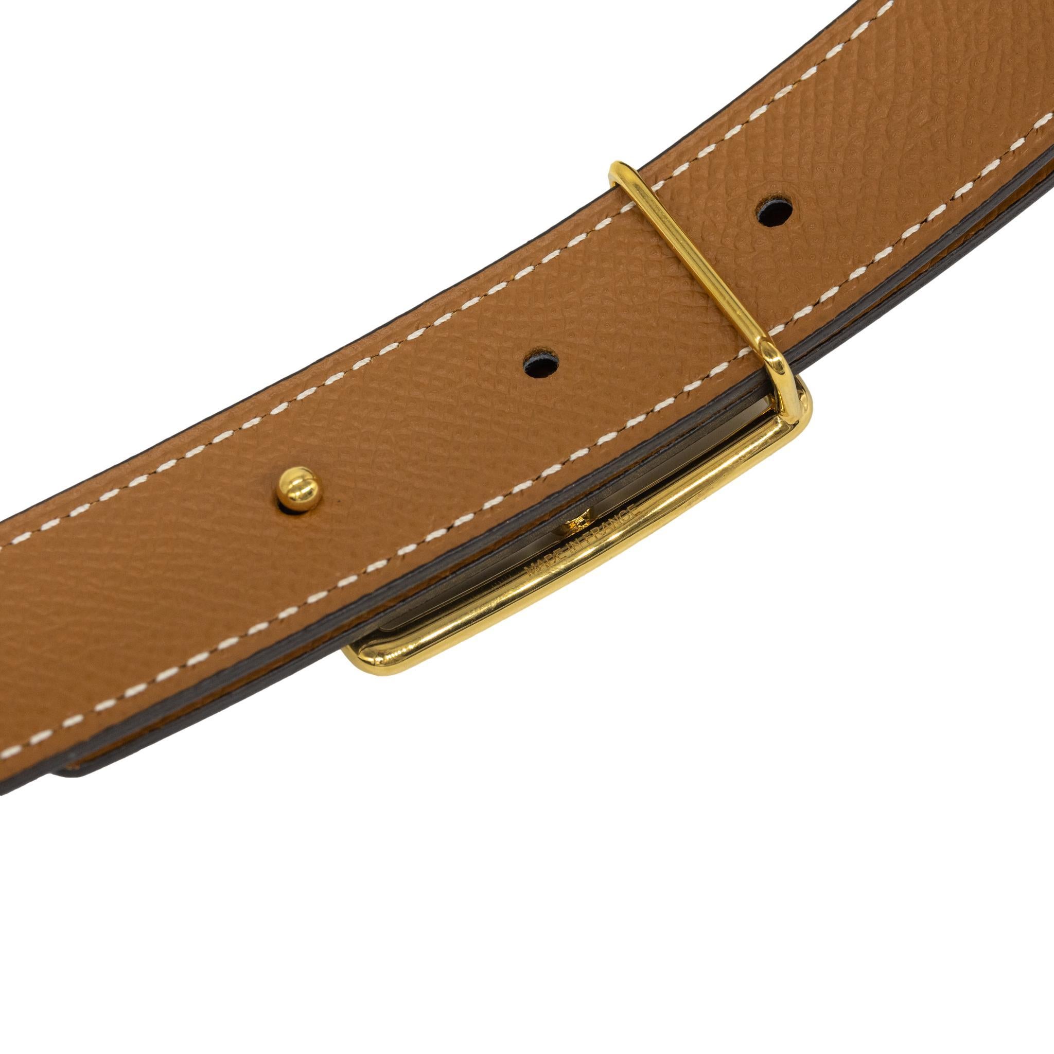 Hermès Black Swift Leather Caleche Buckle Belt 