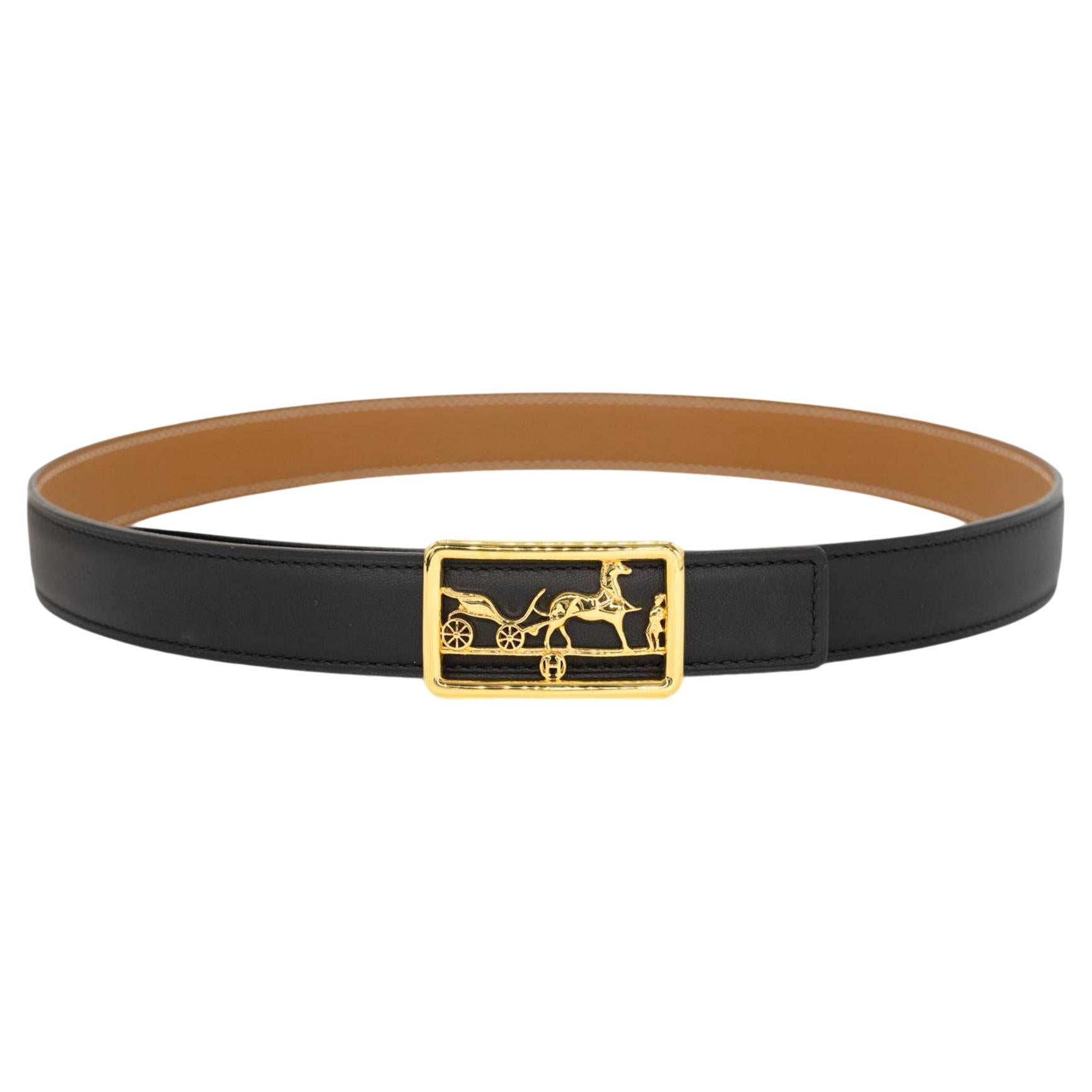 Hermès Black Swift Leather Caleche Buckle Belt "75" CM with Gold Hardware, 2019.