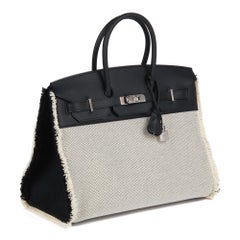 HERMÈS Black Swift Leather & Canvas Fray Birkin 35cm