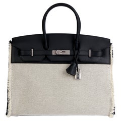 HERMÈS Black Swift Leather & Canvas Fray Birkin 35cm