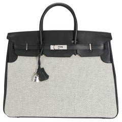 Hermès Schwarz Swift Leder & Ecru Toile Birkin 40 PHW