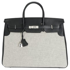 Hermès Black Swift Leather & Ecru Toile Birkin 40 PHW