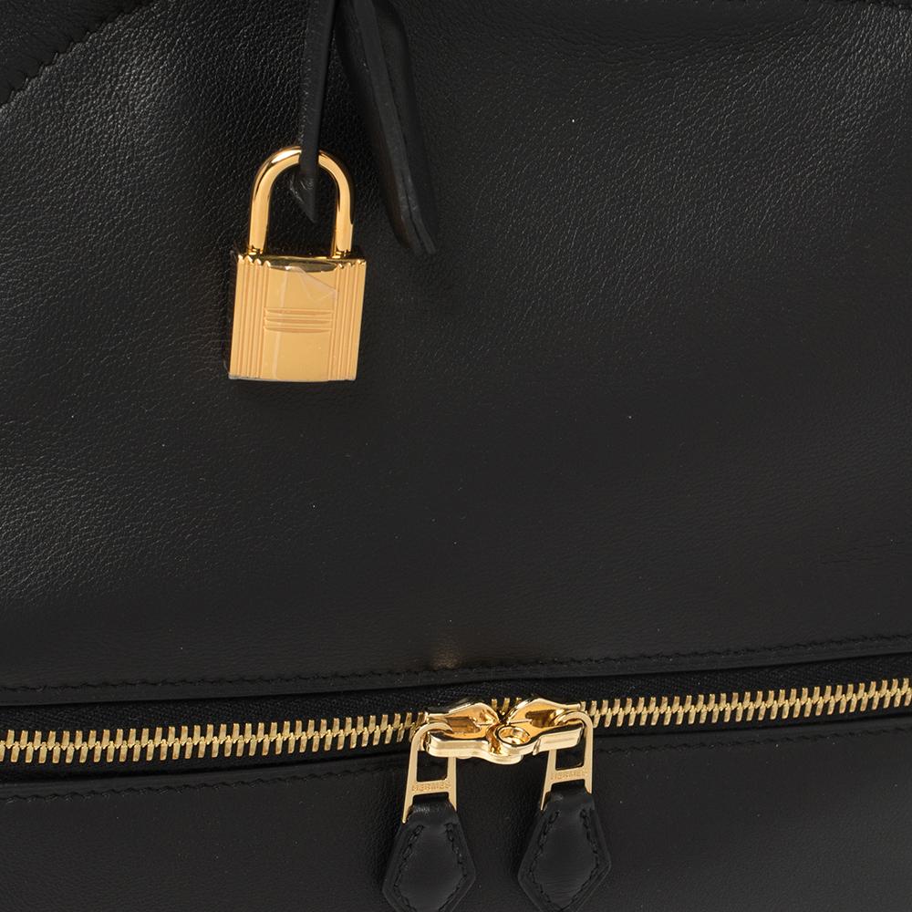 Hermès Black Swift Leather Gold Finished Bolide Secret Bag 7
