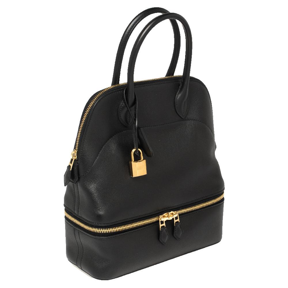 Women's Hermès Black Swift Leather Gold Finished Bolide Secret Bag