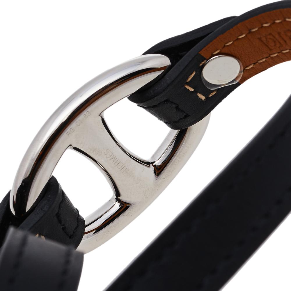 Contemporary Hermès Black Swift Leather Granville Double Tour Bracelet S