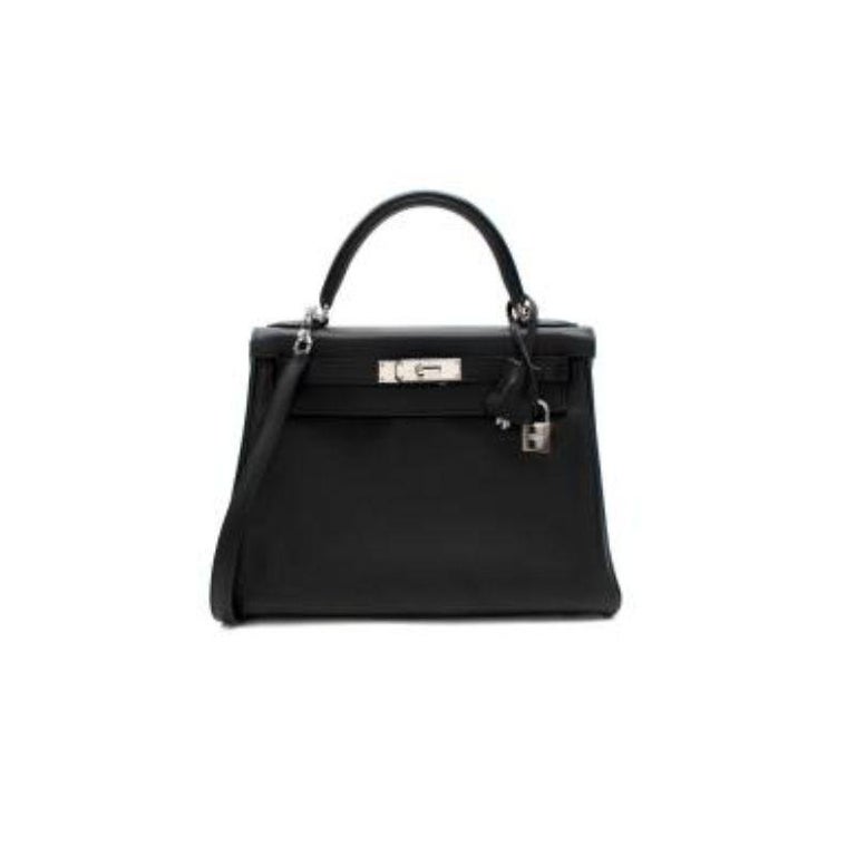 Hermes Black Swift Leather Kelly Retourne 28 PHW For Sale at 1stDibs
