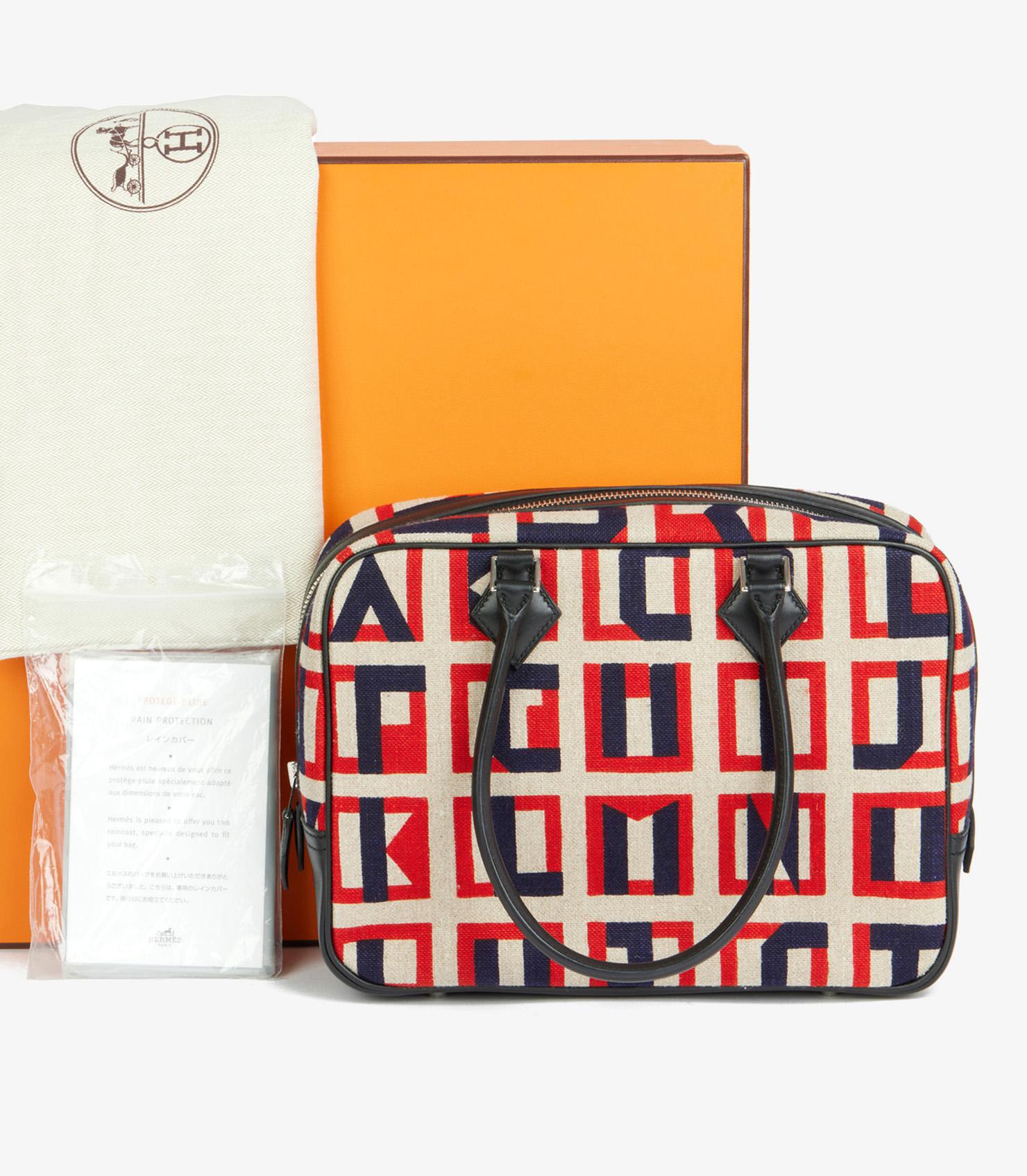 Hermès Black Swift Leather & Lettres au Carré Toile de Camp Plume 28 For Sale 7