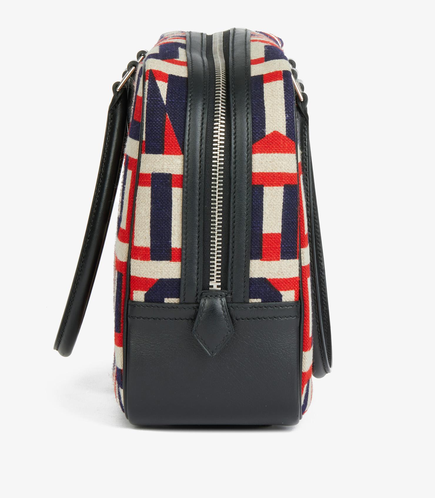 Hermès Black Swift Leather & Lettres au Carré Toile de Camp Plume 28 In Excellent Condition For Sale In Bishop's Stortford, Hertfordshire