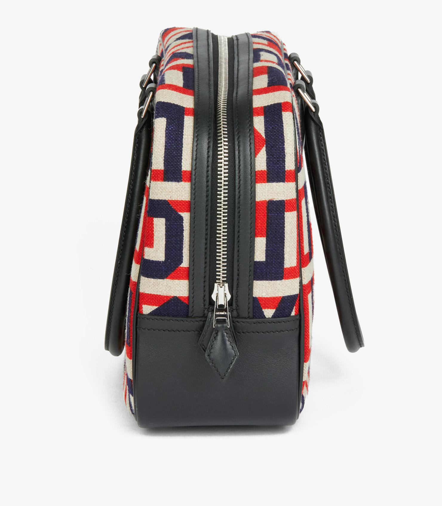 Women's or Men's Hermès Black Swift Leather & Lettres au Carré Toile de Camp Plume 28 For Sale