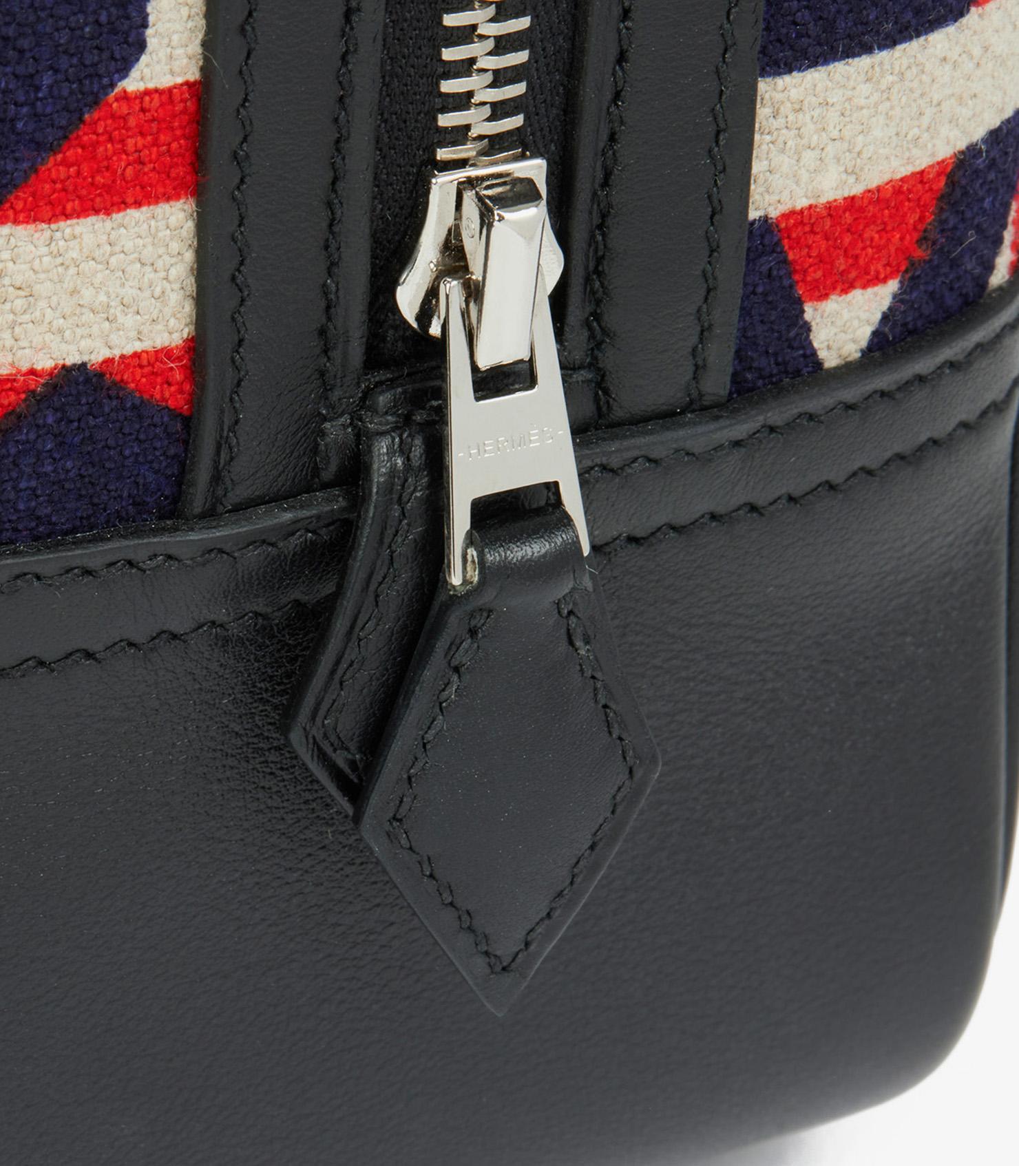Hermès Black Swift Leather & Lettres au Carré Toile de Camp Plume 28 For Sale 3