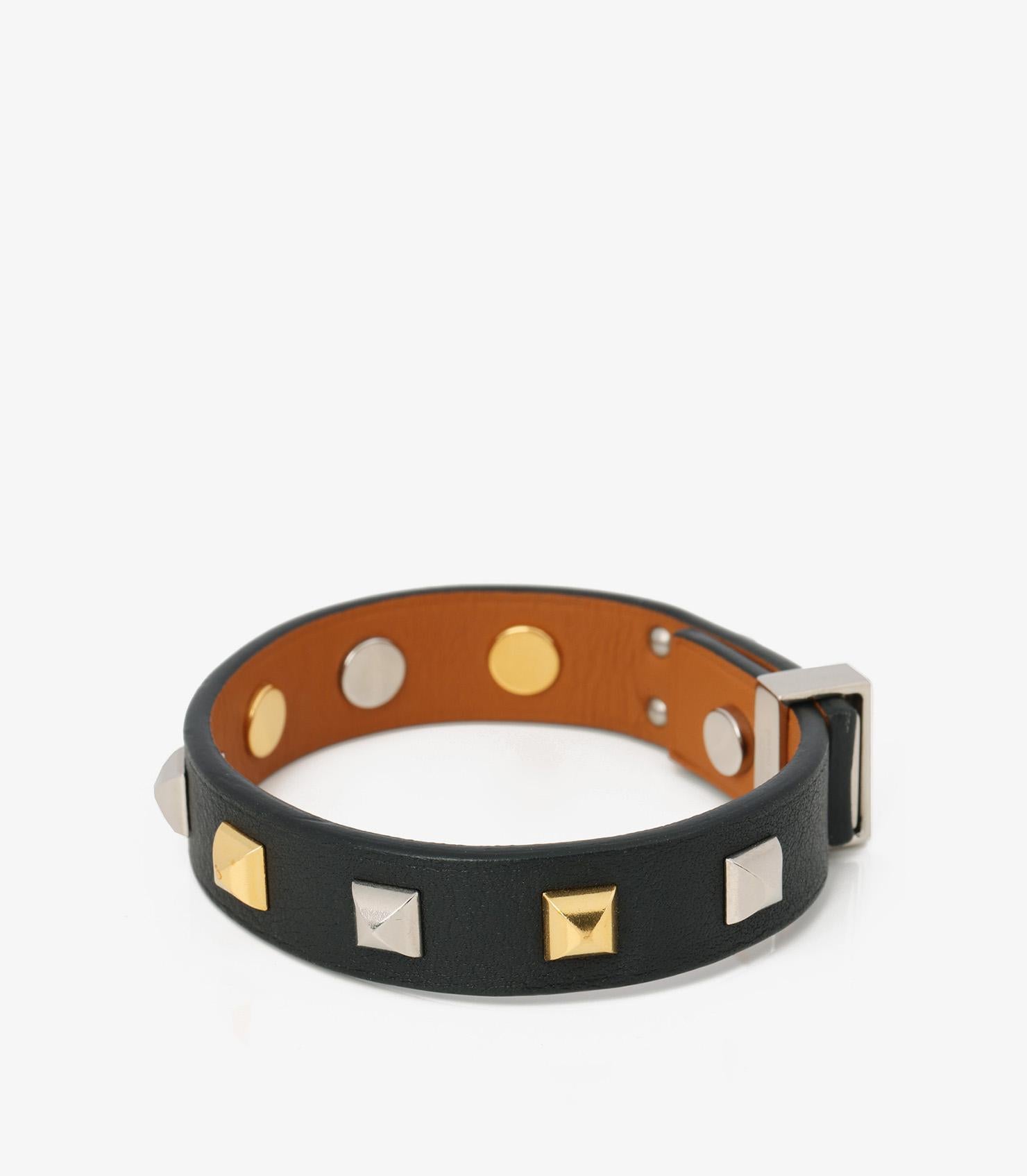 Hermès - Bracelet en cuir Swift noir avec mini chien Clous Carres Pour femmes en vente