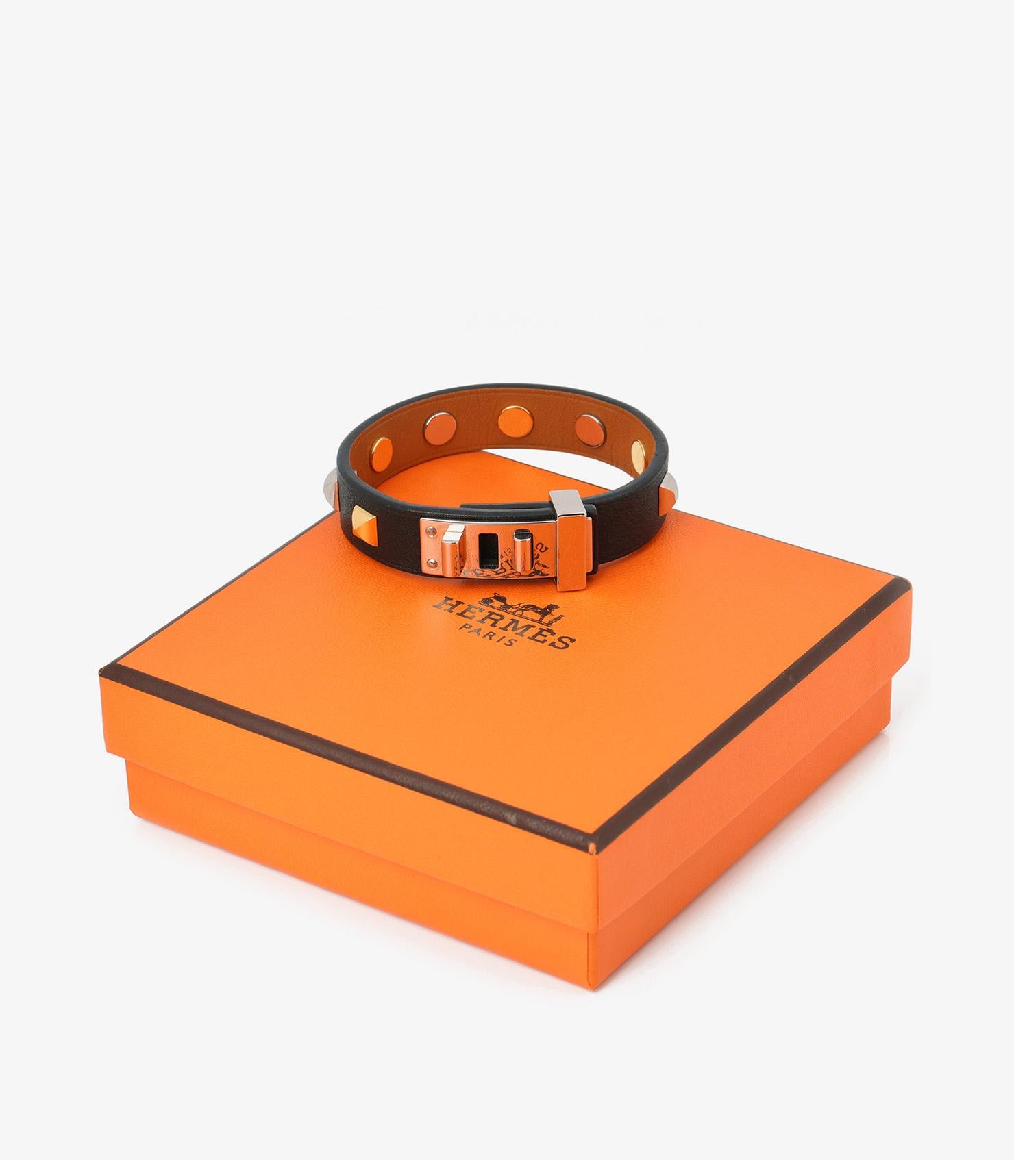 Hermès Schwarz Swift Leder Mini Hund Clous Carrs Armband Damen im Angebot