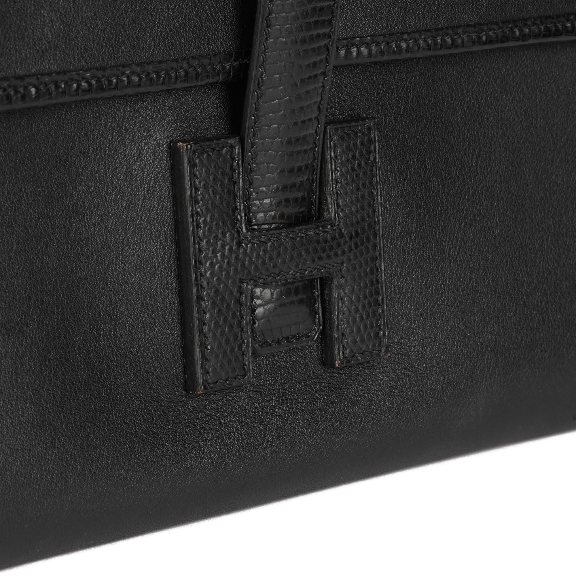 Hermès Black Swift Leather & Niloticus Lizard Leather Jige Elan 29 For Sale 3