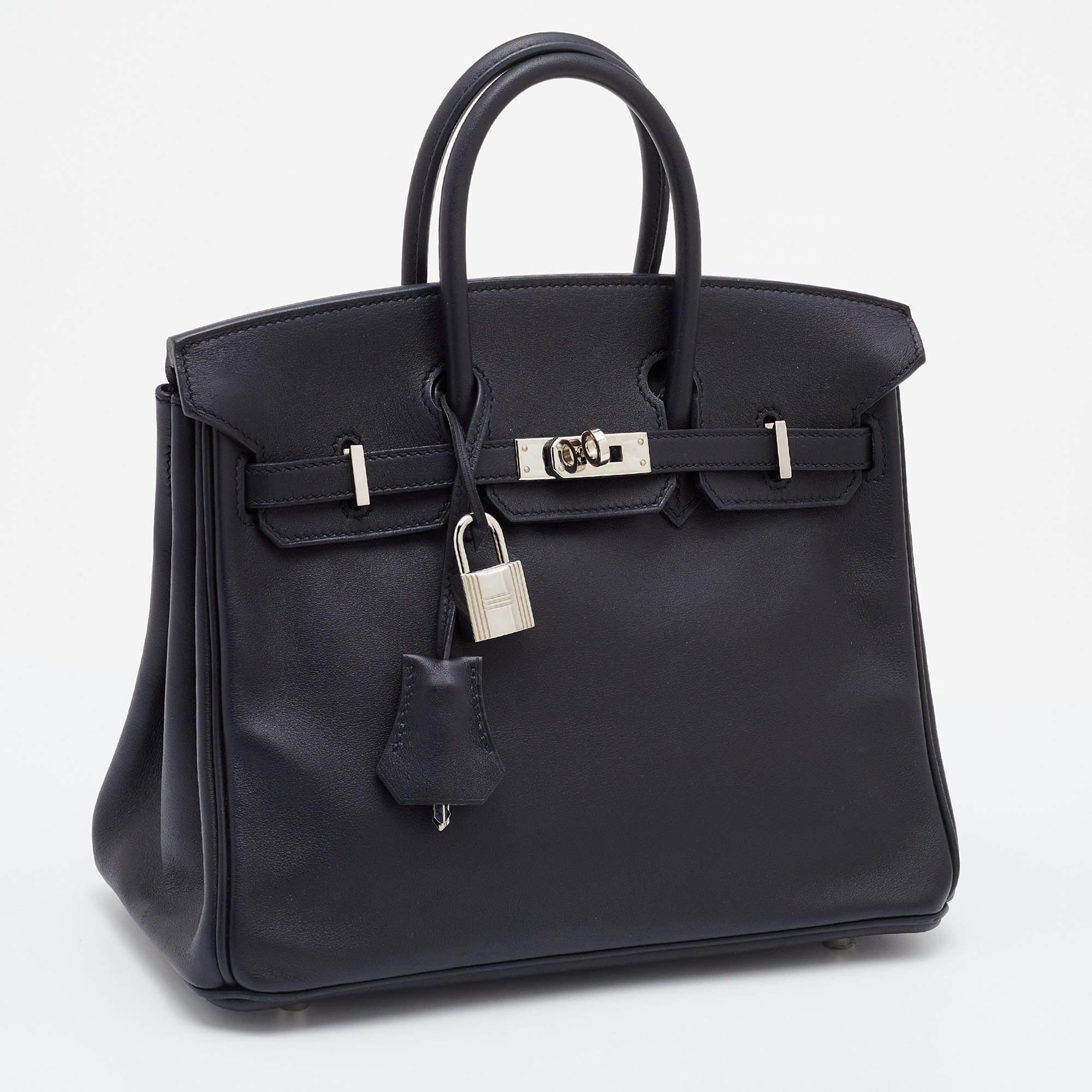 Women's Hermes Black Swift Leather Palladium Finish Birkin 25 Bag