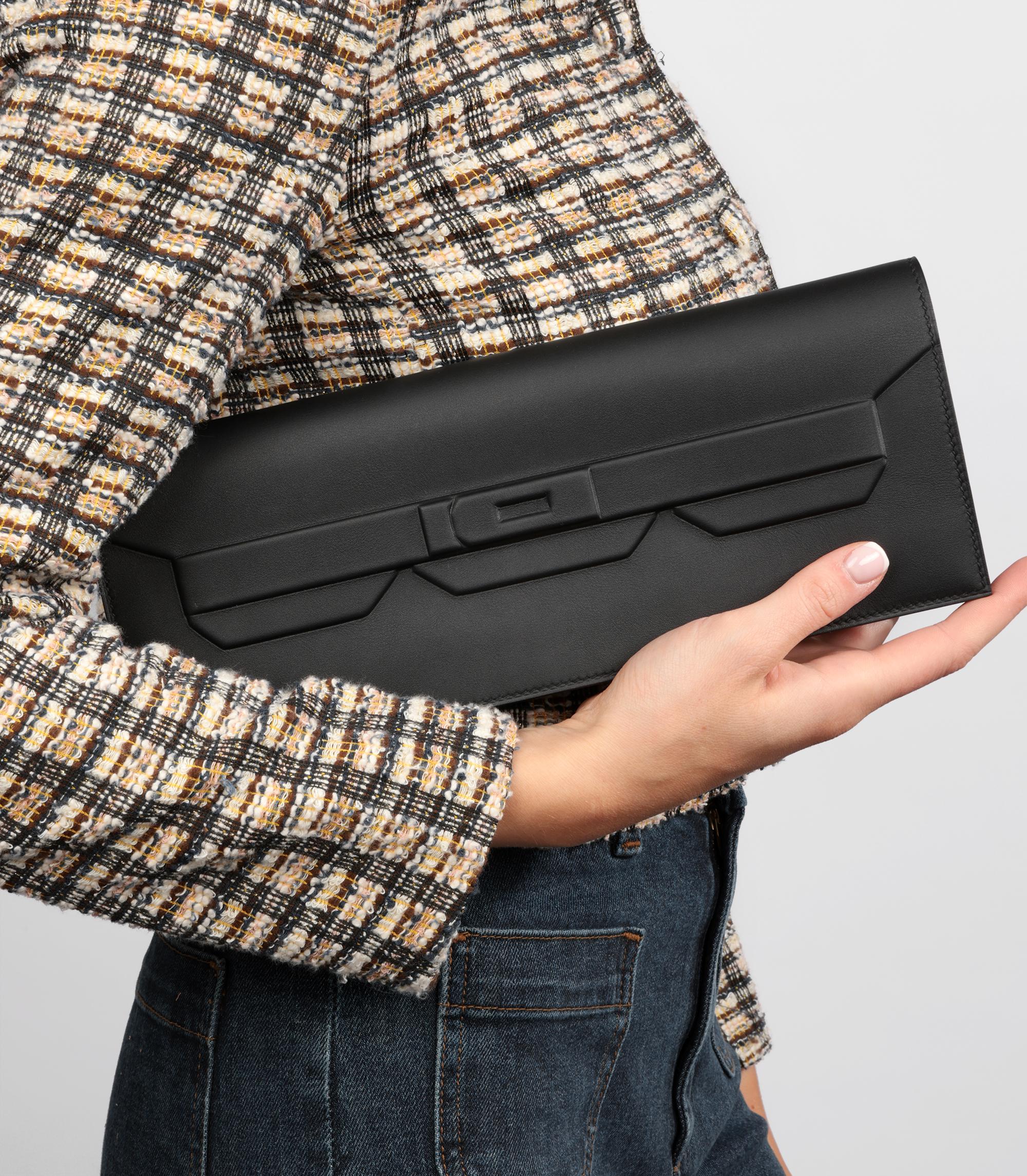 Hermès Black Swift Leather Shadow Birkin Cut Clutch en venta 6