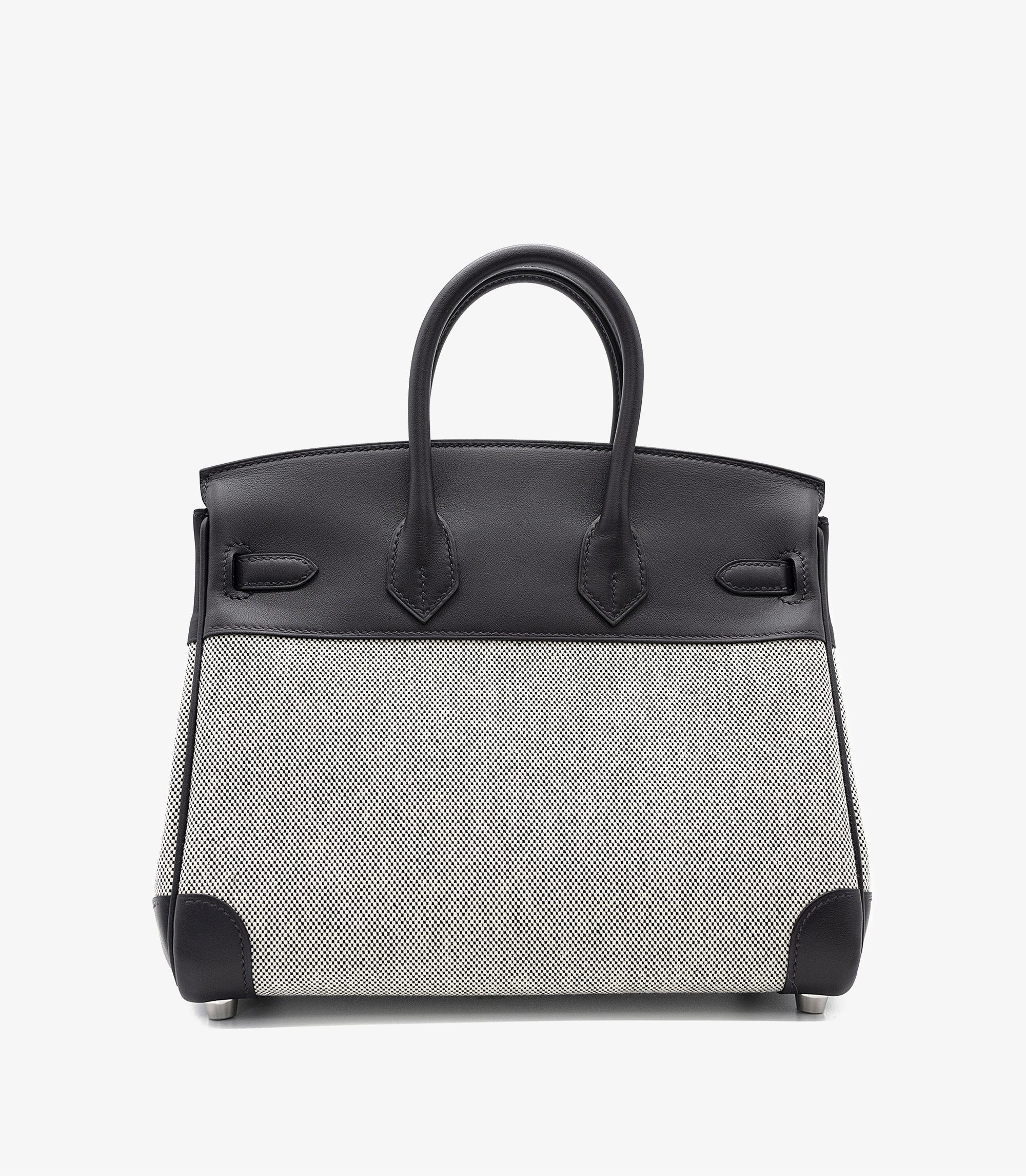 Hermès Black Swift Leather & Toile Birkin 25cm Retourne In New Condition For Sale In Bishop's Stortford, Hertfordshire