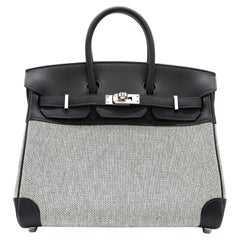 Hermès Black Swift Leather & Toile Birkin 25cm Retourne