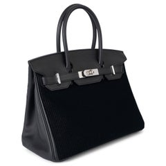 HERMES black Swift & Tuffetage corduroy BIRKIN 30 COTE-A-COTE Bag