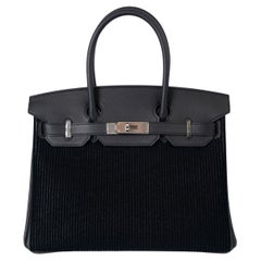 HERMES black Swift & Tuffetage corduroy BIRKIN 30 COTE-A-COTE Bag