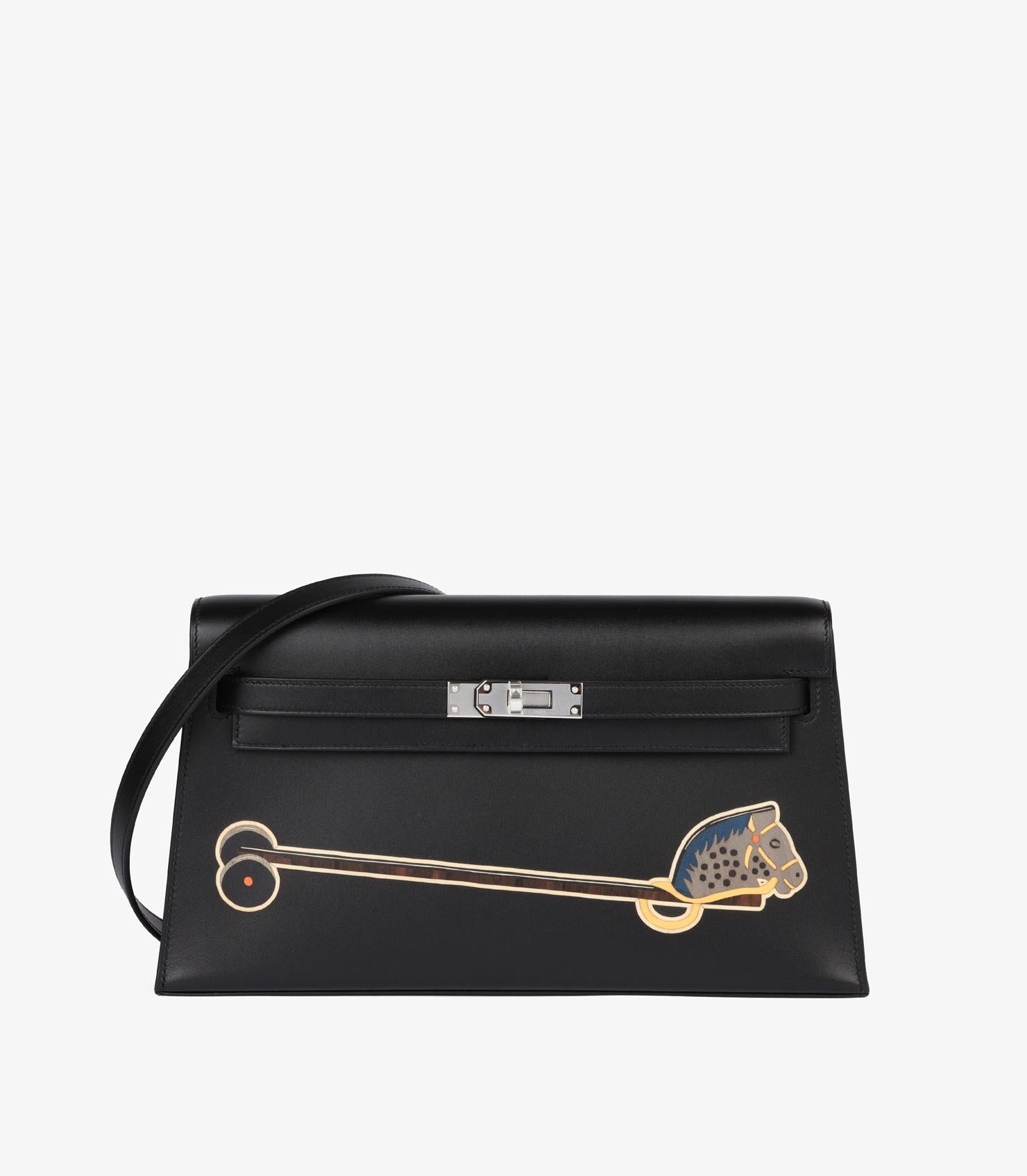 Hermès Pelle Nera Tadelakt Cheval De Boi Cavallo di Legno Kelly Elan in vendita