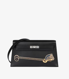 Hermès Black Tadelakt Leather Cheval De Bois Wooden Horse Kelly Elan