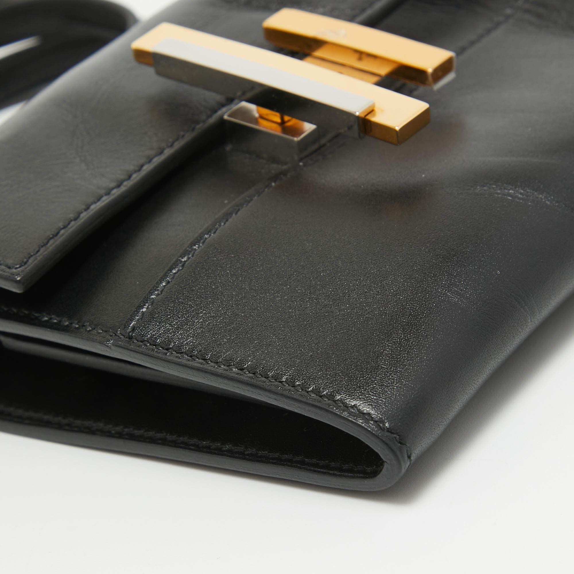 Hermes Black Tadelakt Leather Cinhetic To Go Wallet For Sale 13