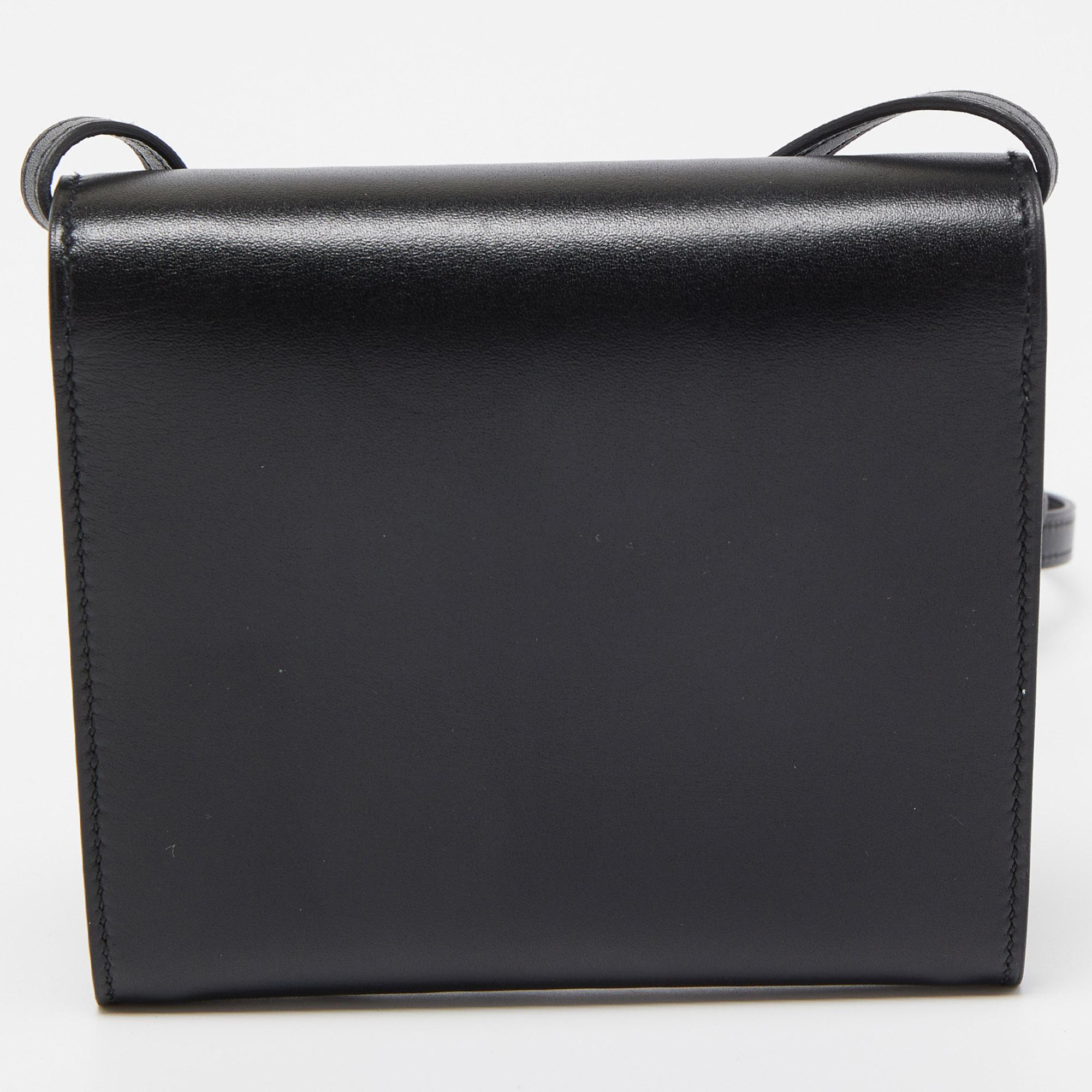 Women's Hermes Black Tadelakt Leather Cinhetic To Go Wallet