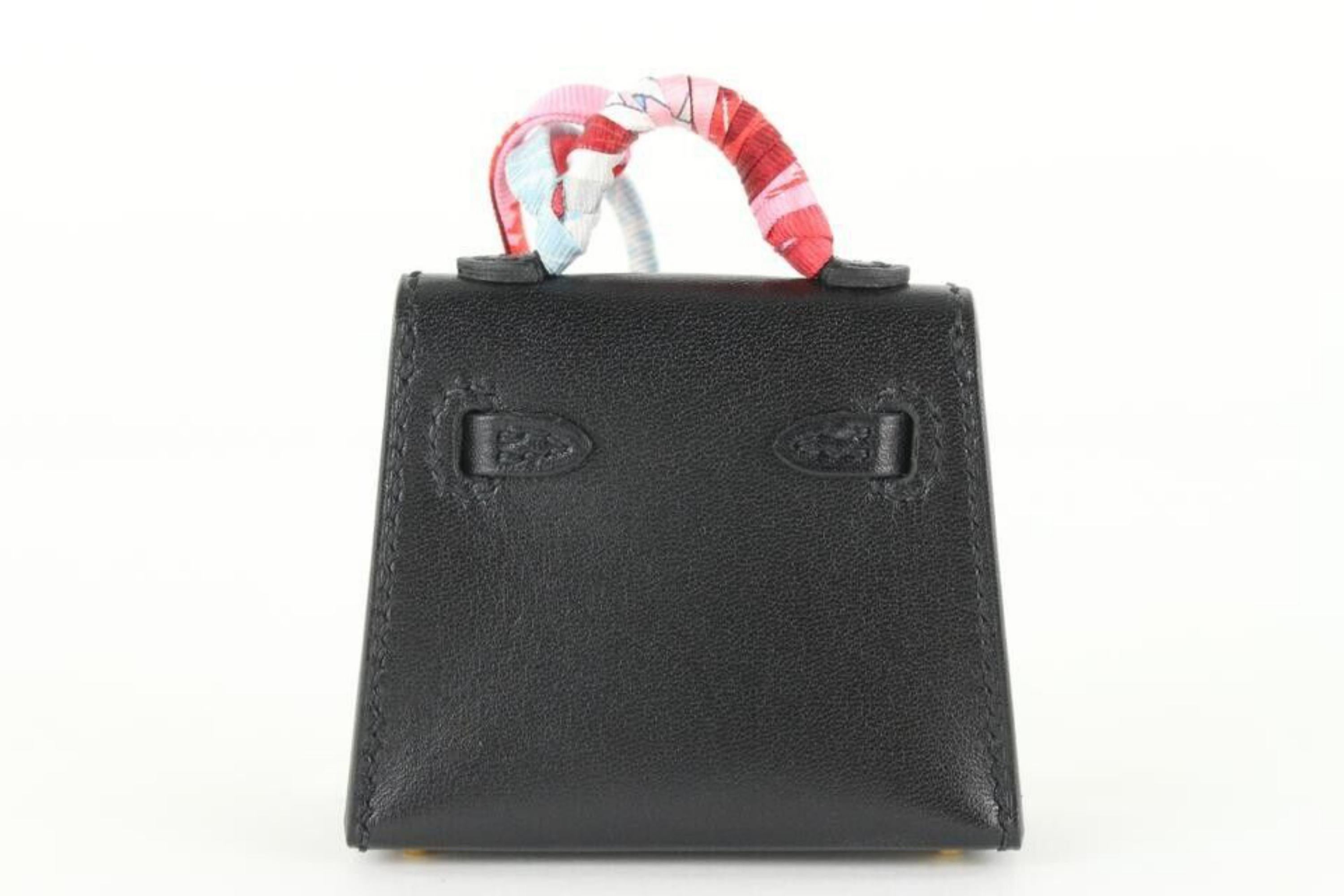 Hermès Noir Tadelkat Micro Mini Sac Kelly Twilly Charm 2H414 en vente 3