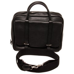 Hermes Black Taiga Leather Steve Travel Bag with silver-tone hardware