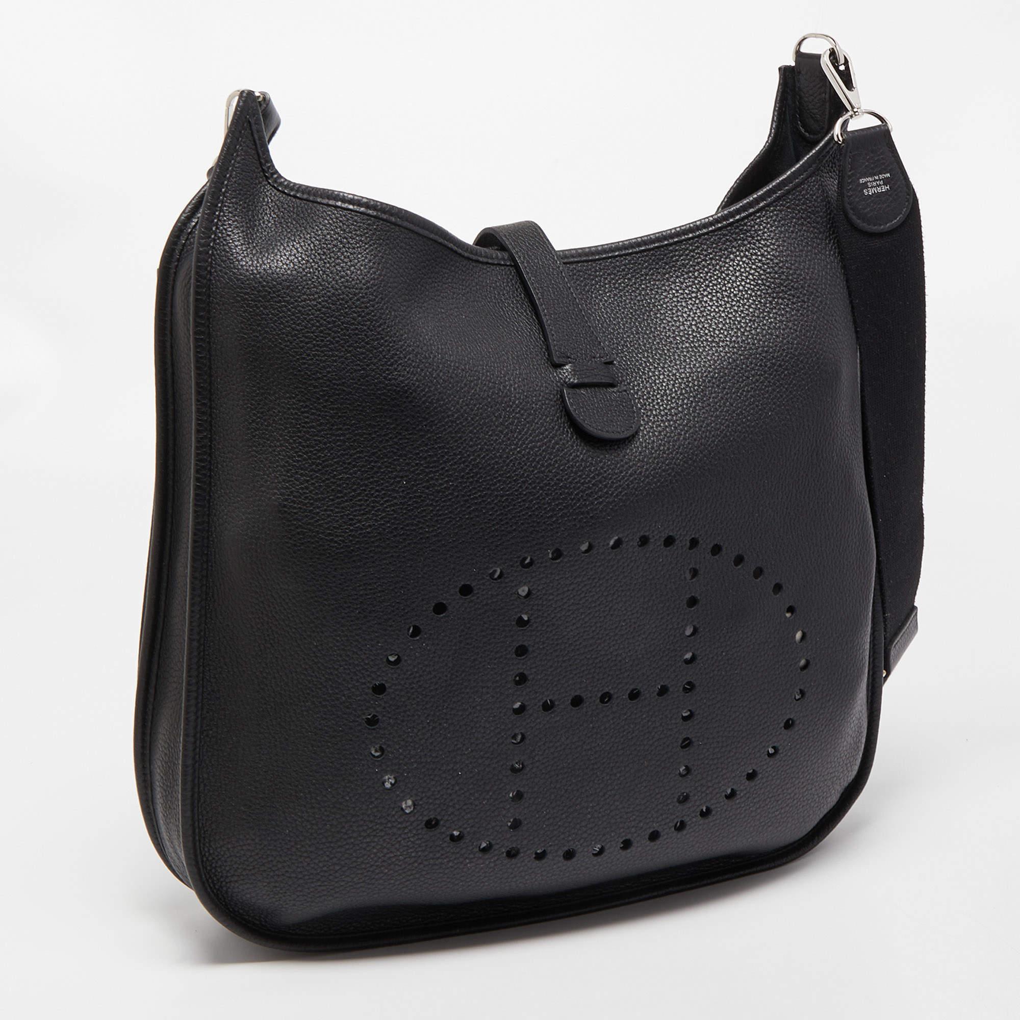 Women's Hermes Black Taurillion Clemence Leather Evelyne III TGM Bag
