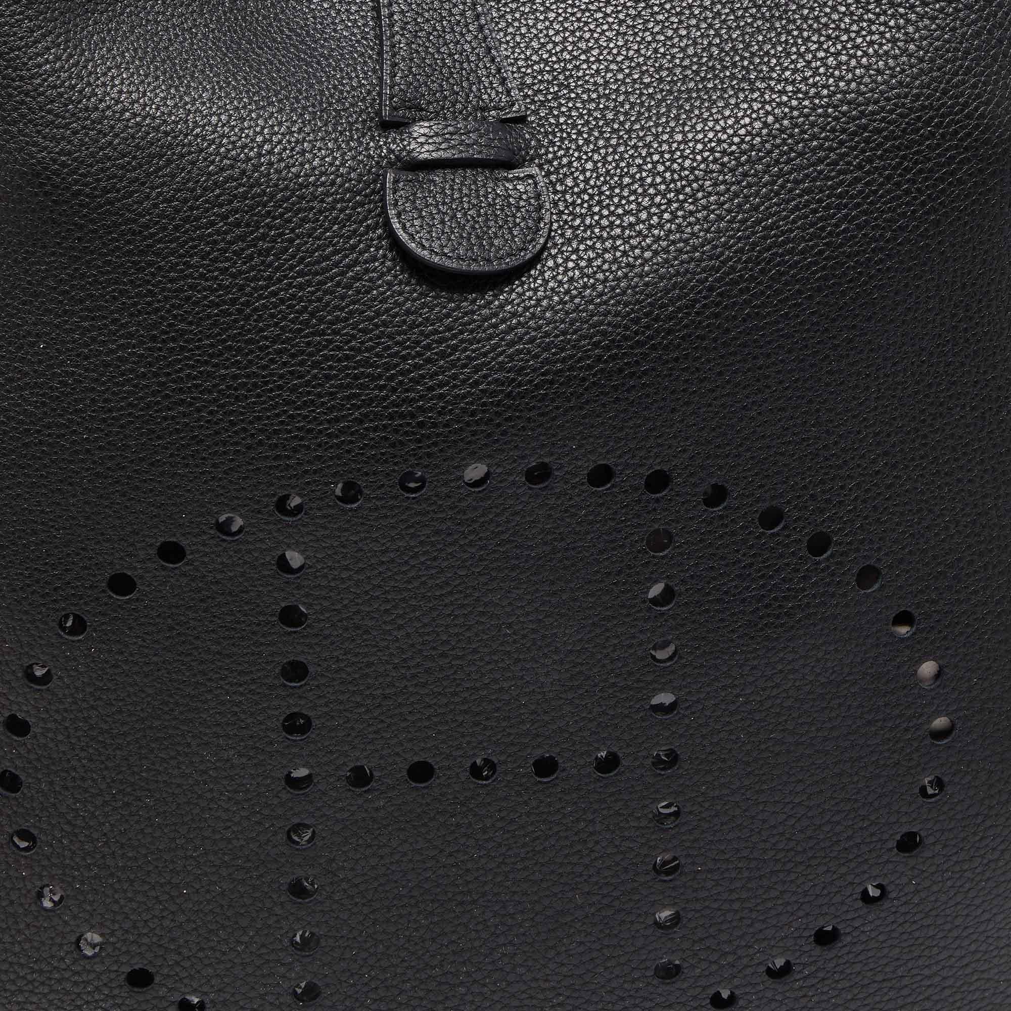 Hermes Black Taurillion Clemence Leather Evelyne III TGM Bag 5