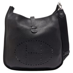 Hermes Black Taurillion Clemence Leather Evelyne III TGM Bag
