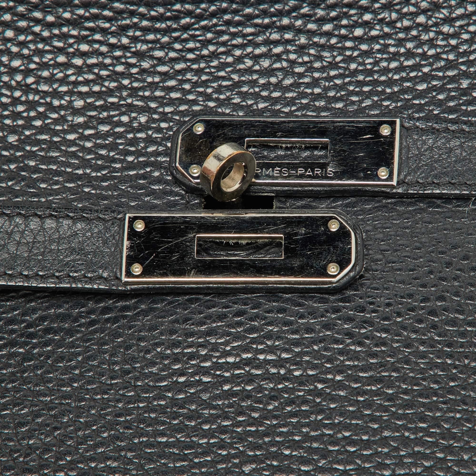 Hermes Black Taurillion Clemence Leather Palladium Finish Jypsiere 28 Bag For Sale 6