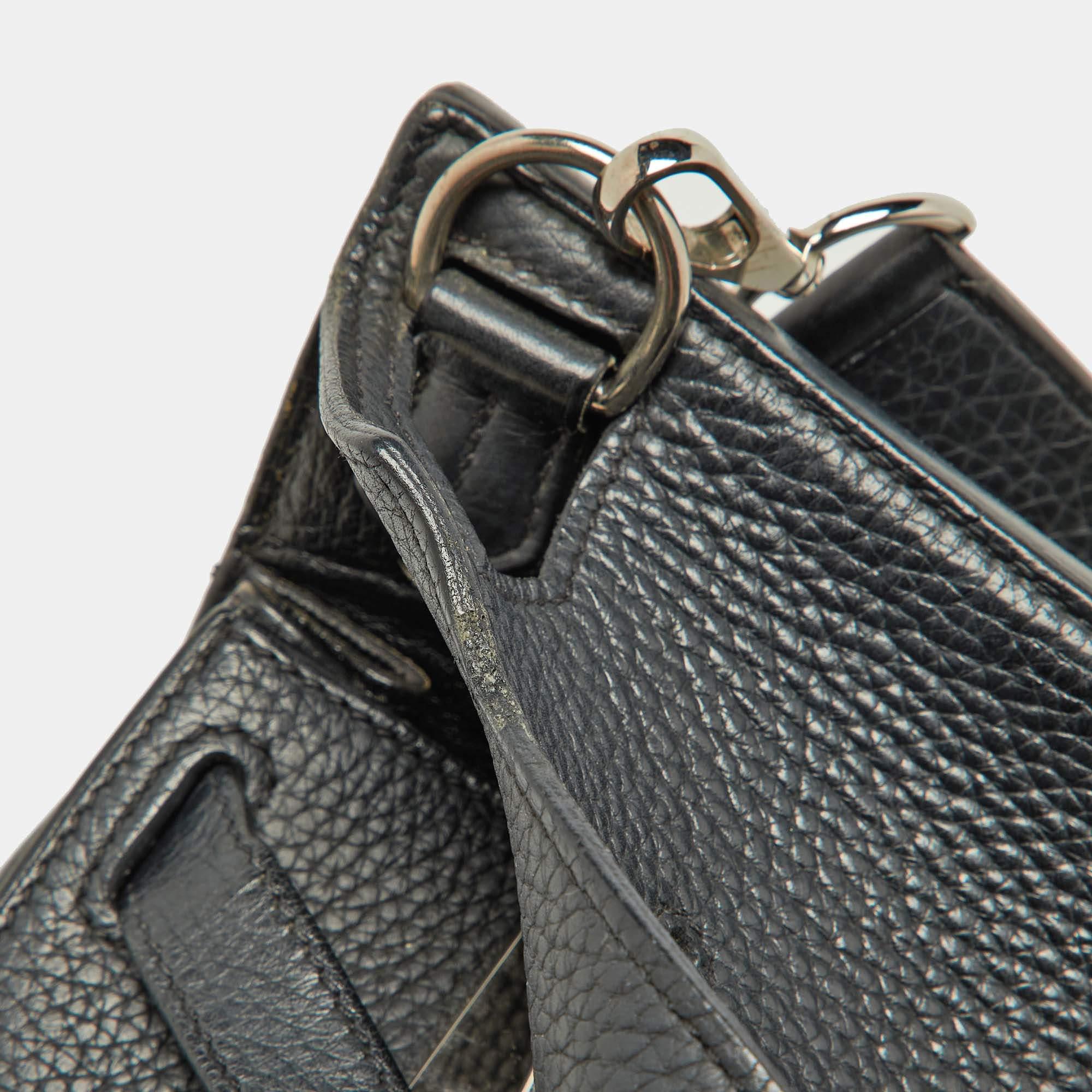 Hermes Black Taurillion Clemence Leather Palladium Finish Jypsiere 28 Bag For Sale 7