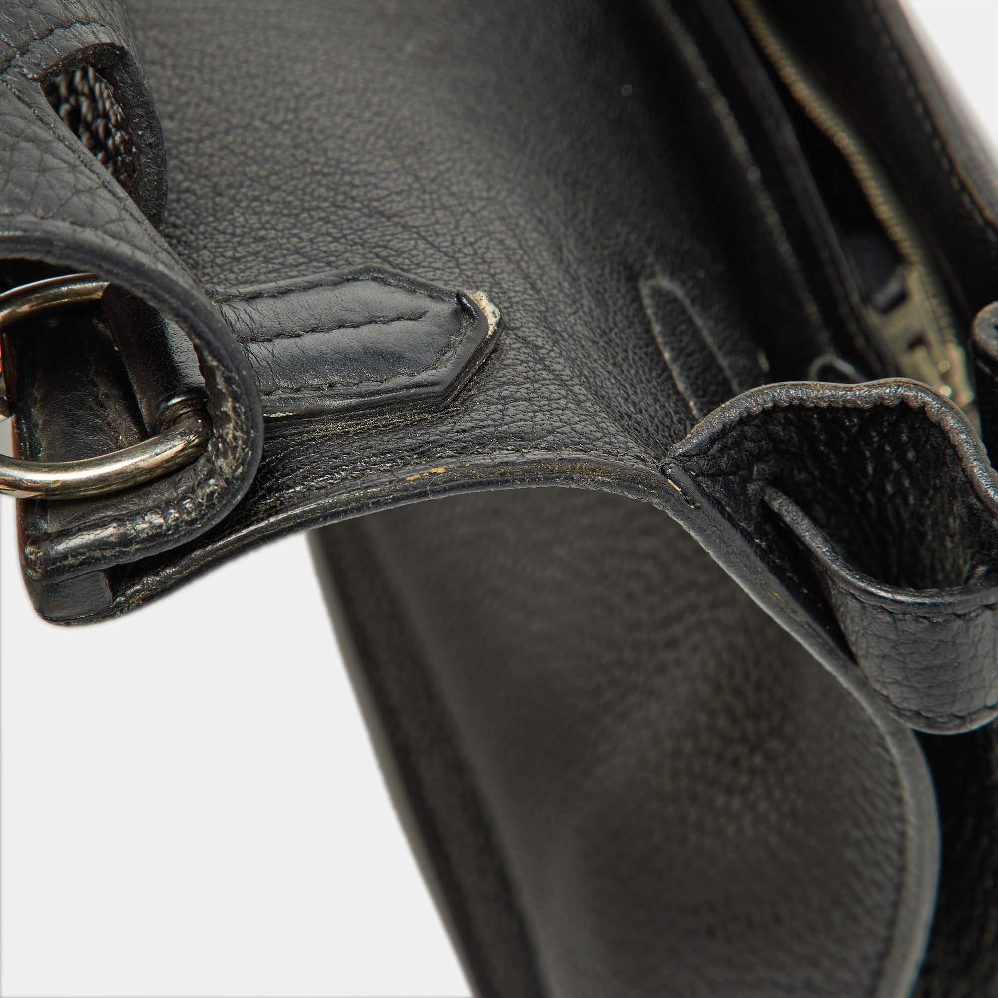 Hermes Black Taurillion Clemence Leather Palladium Finish Jypsiere 28 Bag For Sale 14