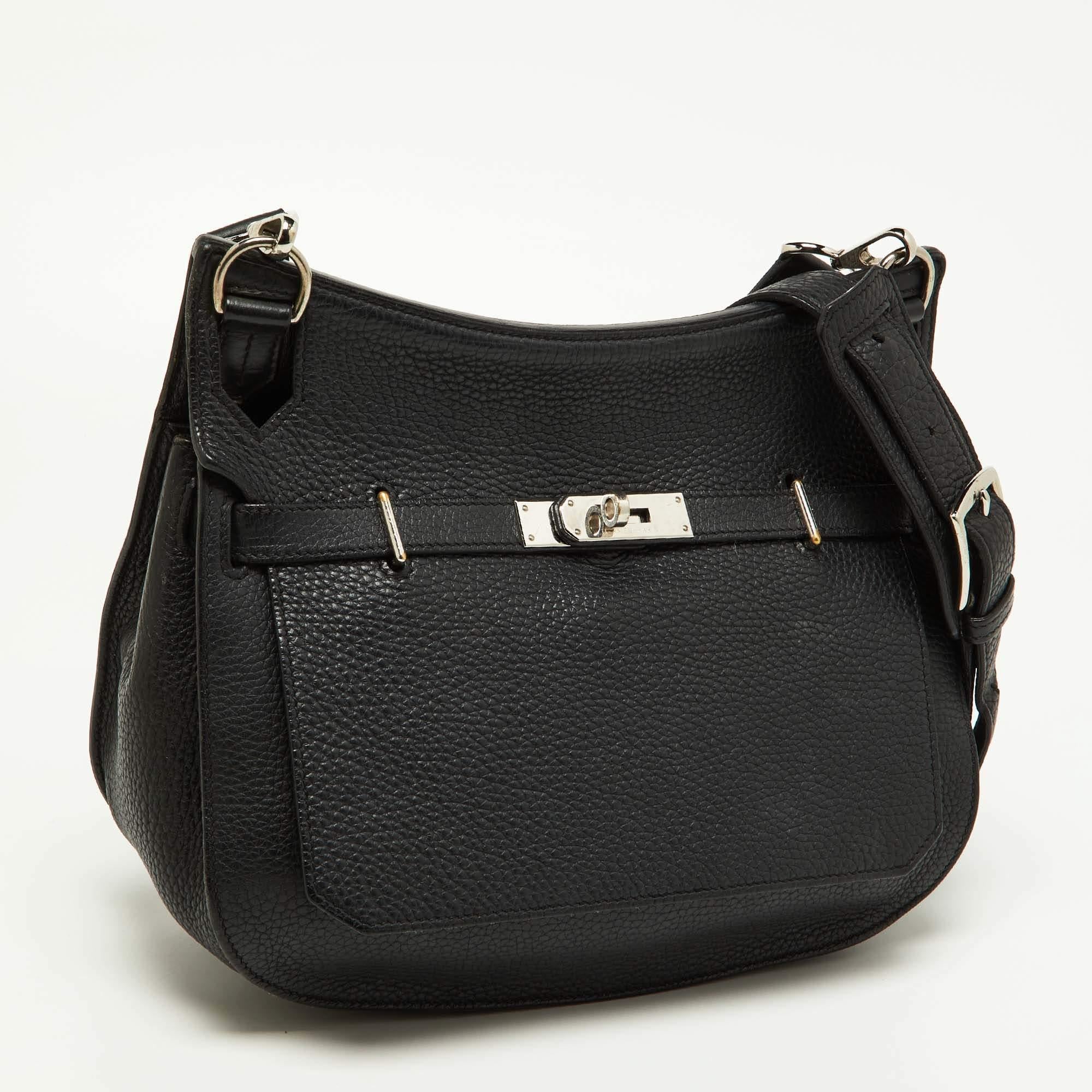 Women's Hermes Black Taurillion Clemence Leather Palladium Finish Jypsiere 28 Bag For Sale