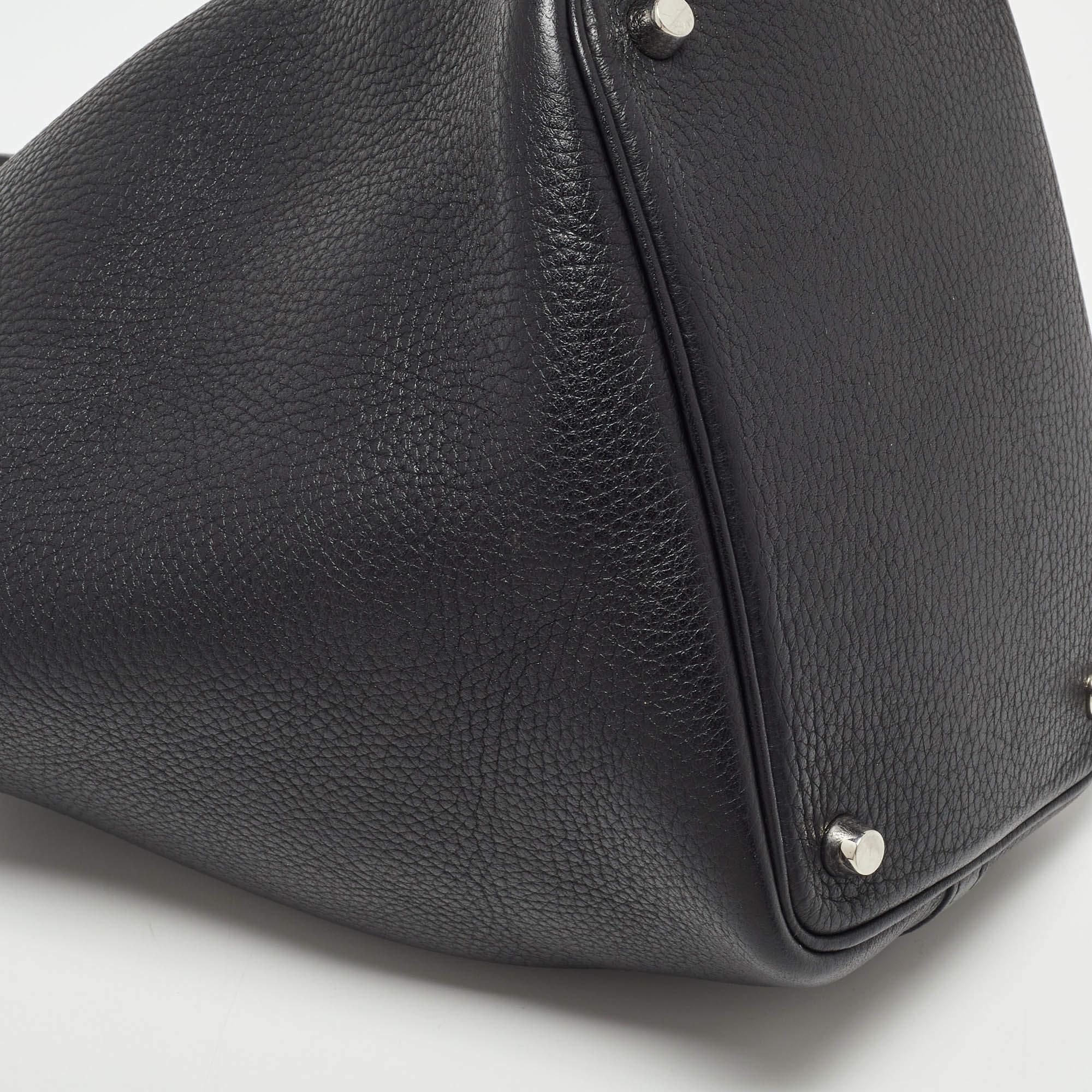 Hermes Taurillion Clemence Schwarze Tasche aus Leder mit Picotinschloss 18 aus Leder im Angebot 3