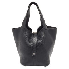 Hermes Noir Taurillion Clemence Leather Picotin Lock 18 Bag
