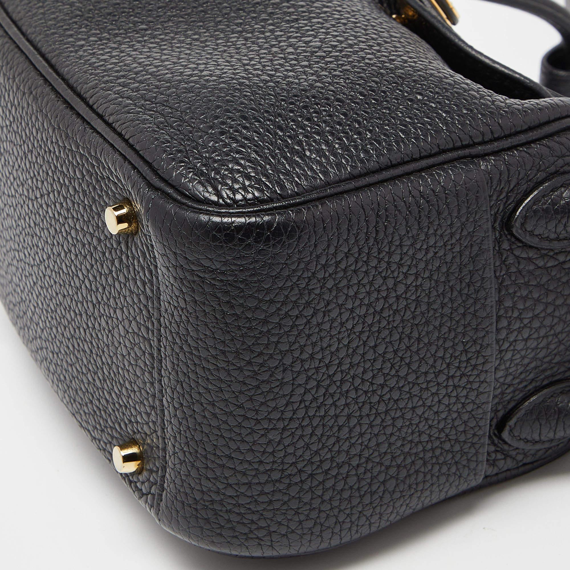 Hermès Black Taurillon Clemence Leather Gold Finish Mini Lindy Bag For Sale 8