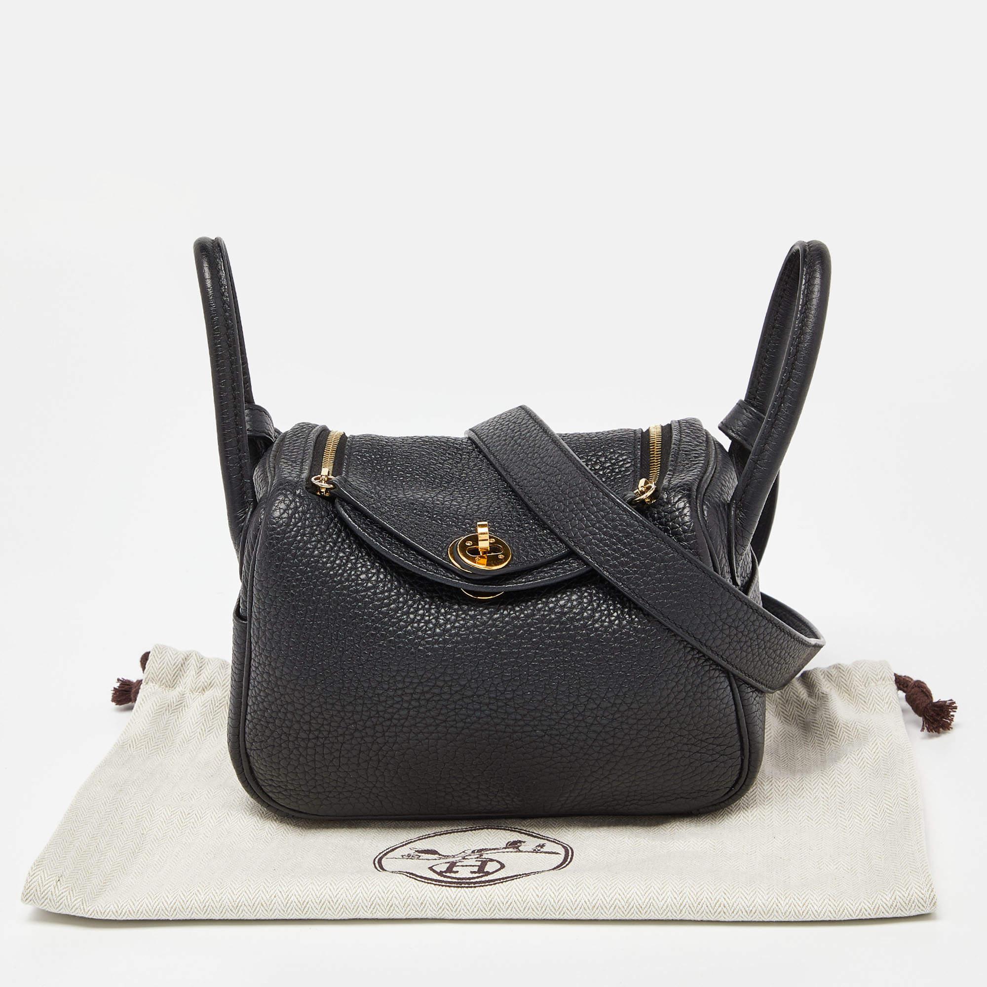 Hermès Black Taurillon Clemence Leather Gold Finish Mini Lindy Bag For Sale 9