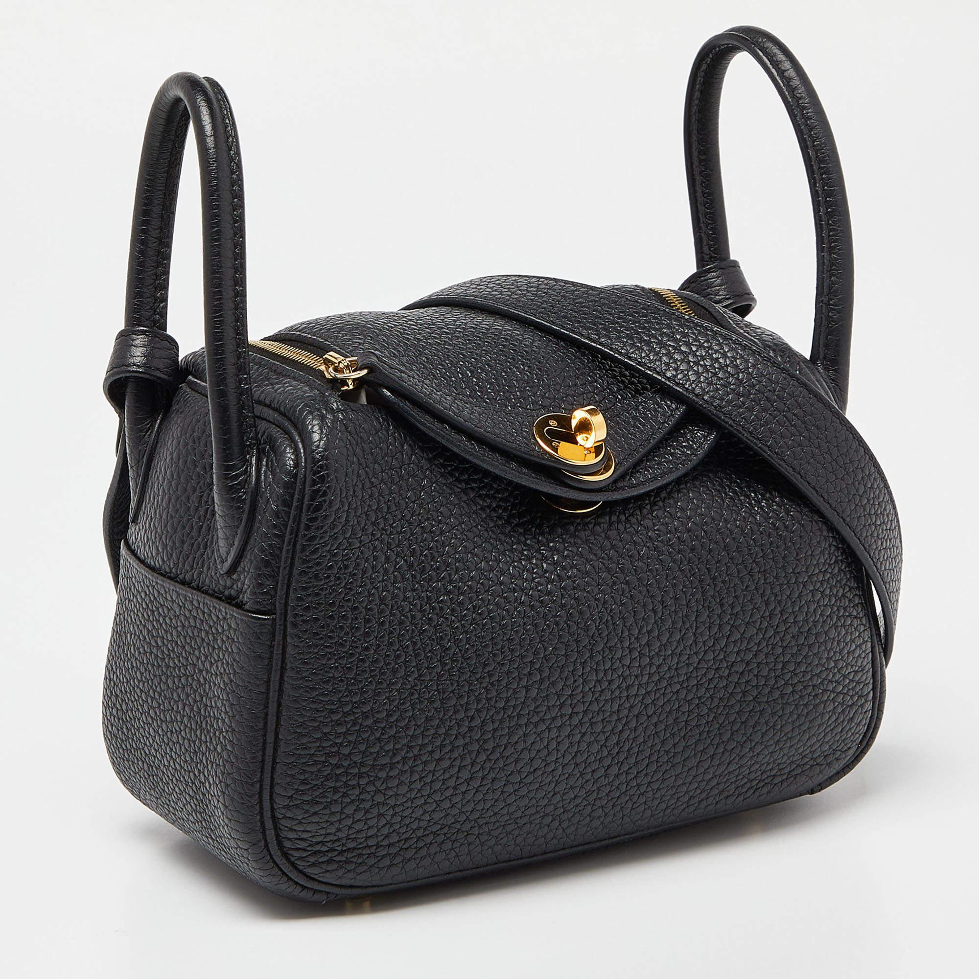 Women's Hermès Black Taurillon Clemence Leather Gold Finish Mini Lindy Bag