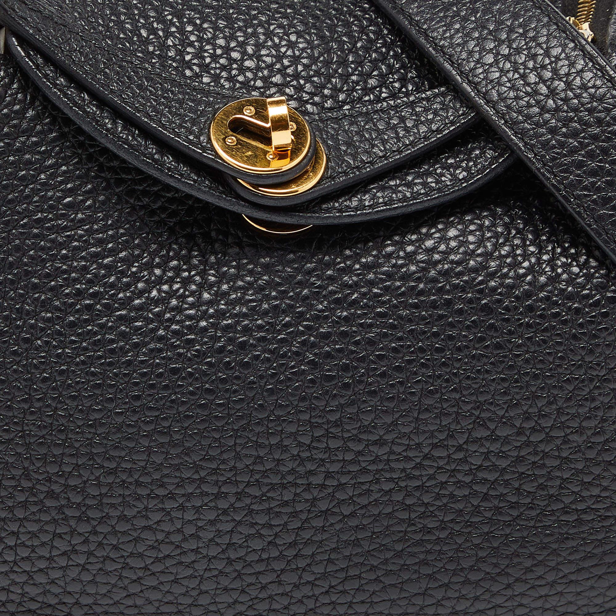 Hermès Schwarz Taurillon Clemence Leder Gold Finish Mini Lindy Tasche im Angebot 1