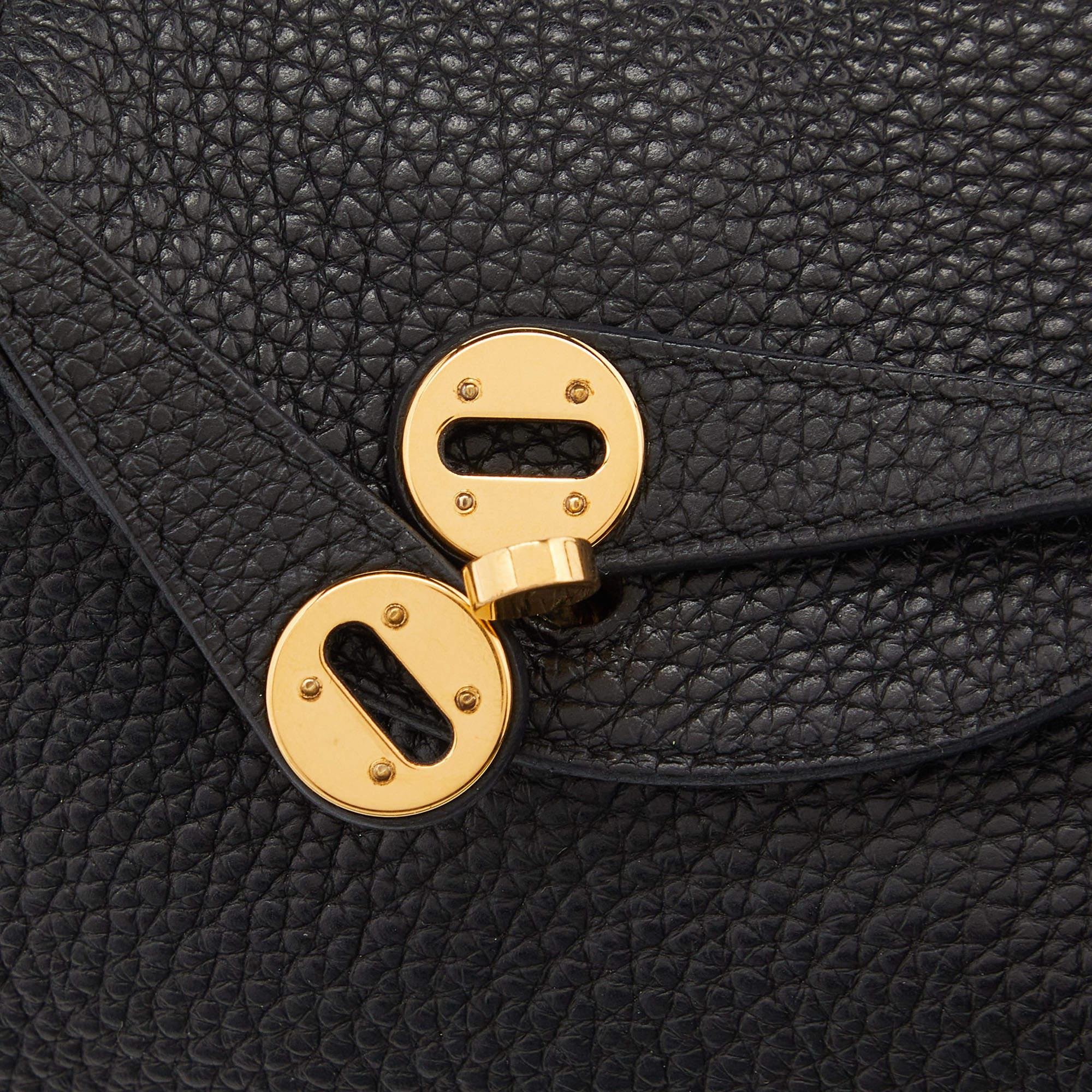 Hermès Schwarz Taurillon Clemence Leder Gold Finish Mini Lindy Tasche im Angebot 3