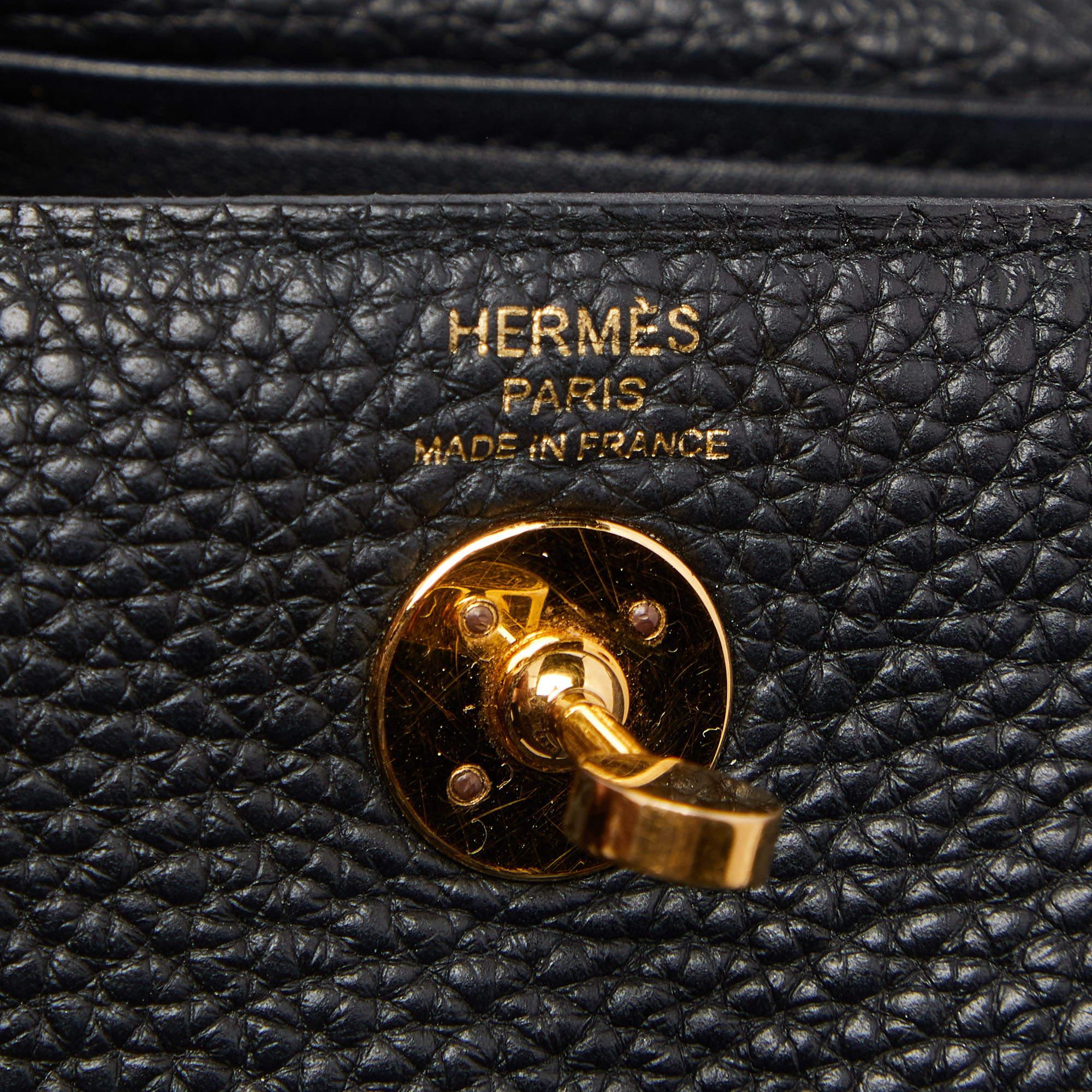 Hermès Schwarz Taurillon Clemence Leder Gold Finish Mini Lindy Tasche im Angebot 4