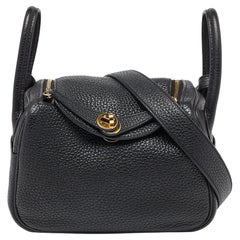 Hermès Mini sac Lindy en cuir noir Taurillon Clemence finition or