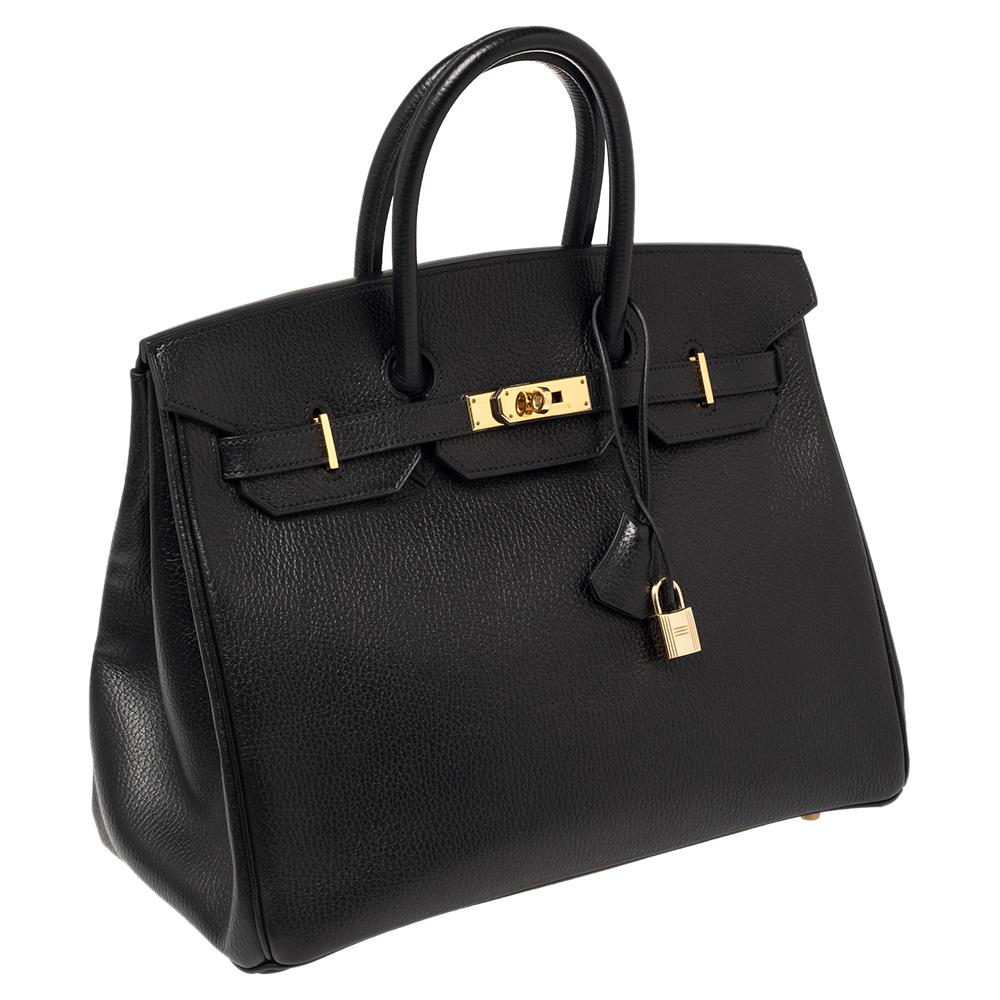 Women's Hermes Black Taurillon Clemence Leather Gold Finished Birkin 35 Bag
