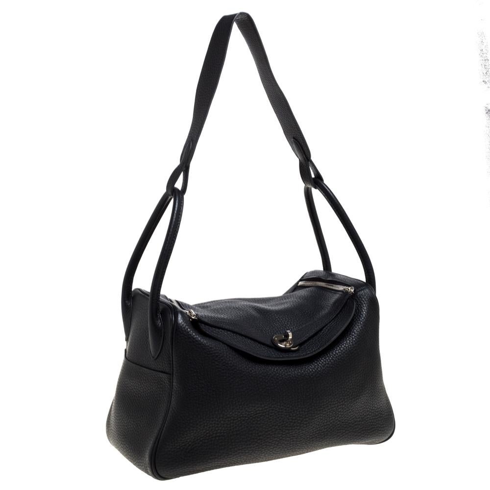 Women's Hermes Black Taurillon Clemence Leather Palladium Hardware Lindy 34 Bag