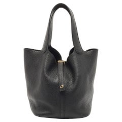 Hermes Noir Taurillon Clemence Leather Picotin Lock 22 Bag