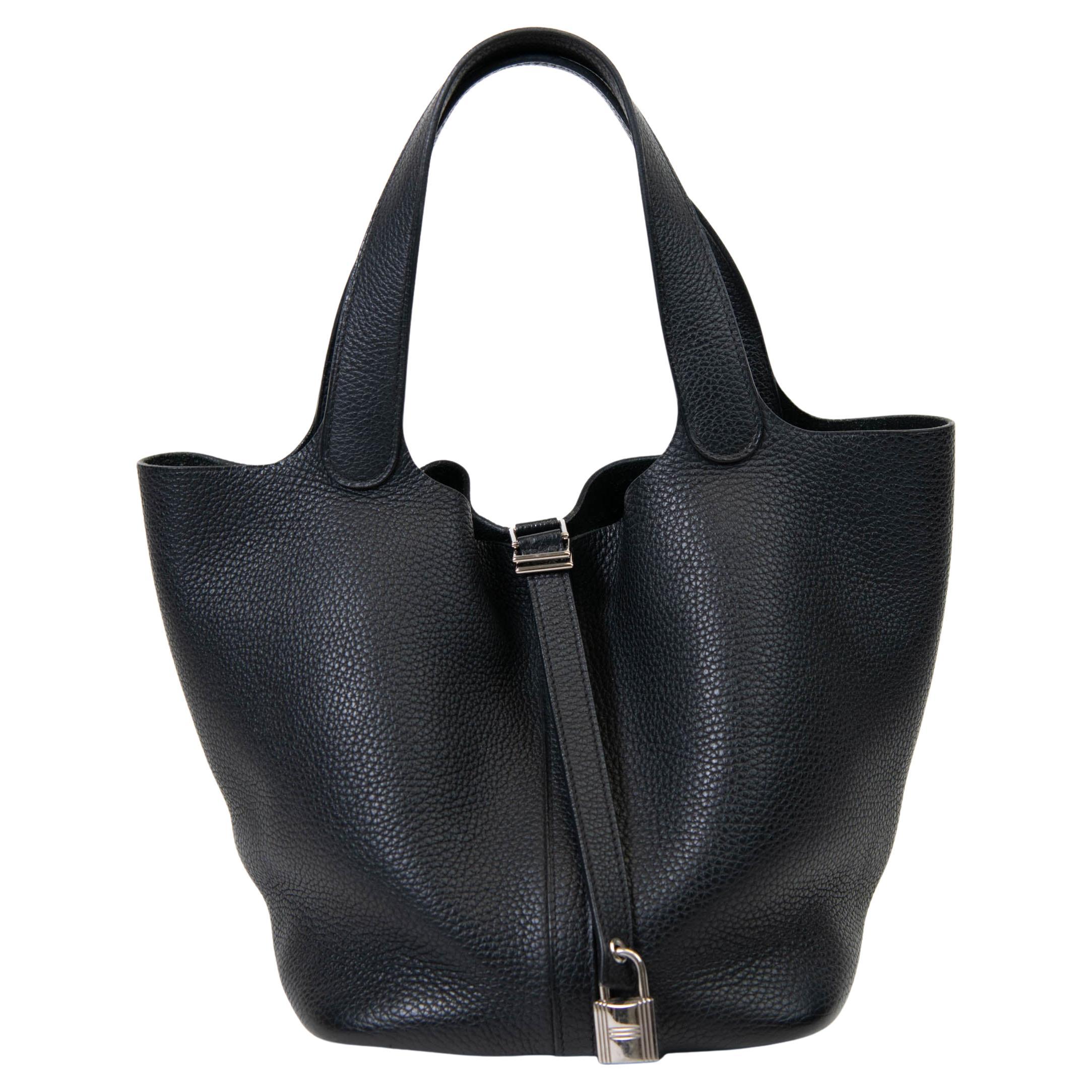 Hermes Black Taurillon Clemence Leather Picotin Lock 22 MM